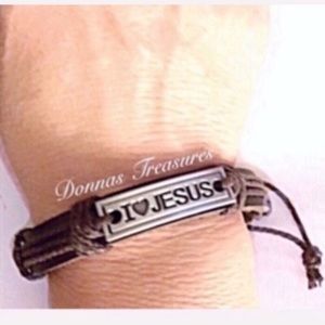 🇺🇸Leather & Steel I ❤️ Jesus Bracelet